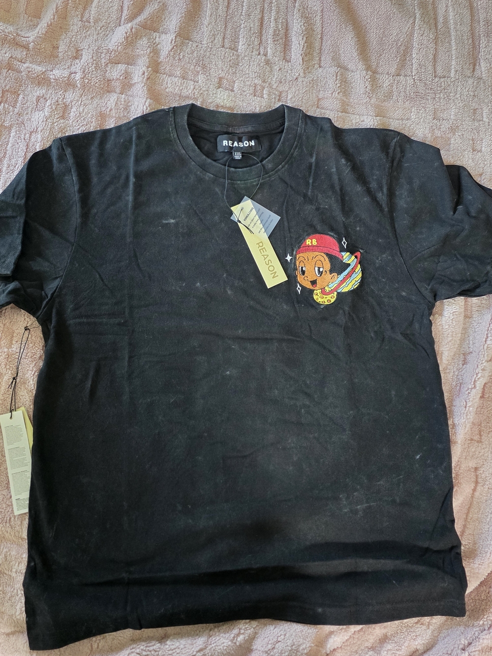 REASON Black Short-Sleeve Tee with Colorful Cartoon Patch